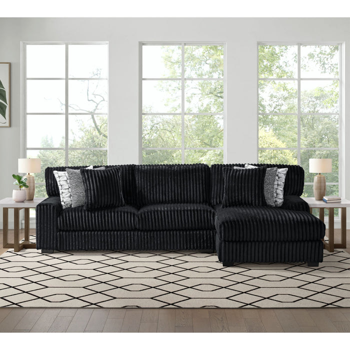 Nightfall RHF Chaise in Grand Cord Black with 2 self Pillows 20" - Maxx Save 