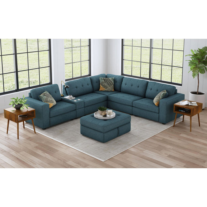 Options One Storage Ottoman in Palmer Plus Teal - Maxx Save 