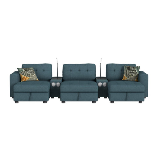 Options One 8PC Living Room Set in Palmer Plus Teal with Media Console - Maxx Save 