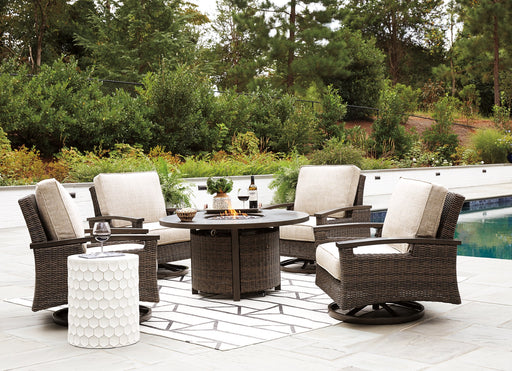 Paradise Trail Paradise Trail Fire Pit Table with 4 Nuvella Swivel Lounge Chairs - Maxx Save 
