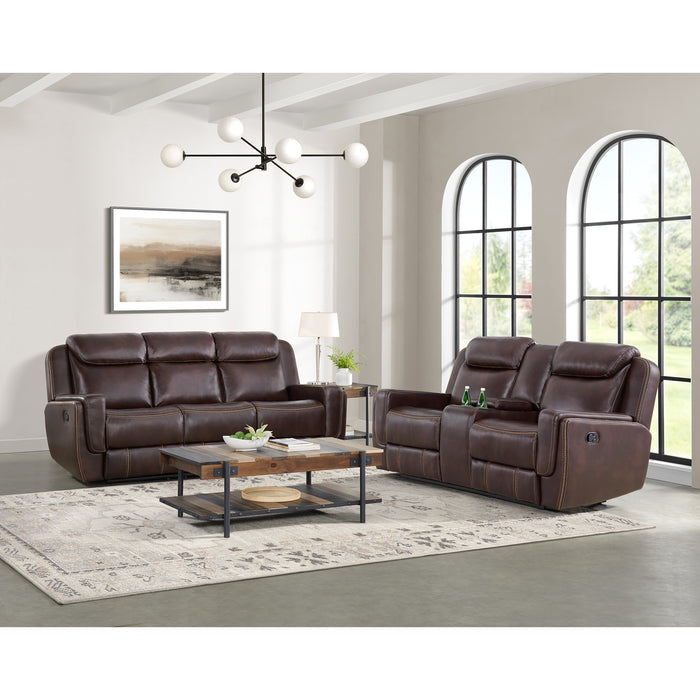Panther Motion Loveseat with Console in Neono Brown - Maxx Save 
