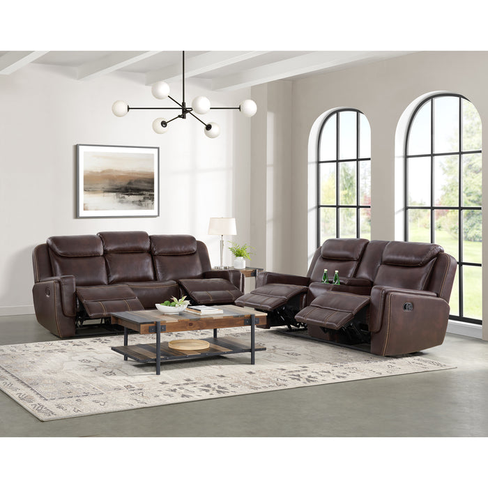 Panther Motion Loveseat with Console in Neono Brown - Maxx Save 