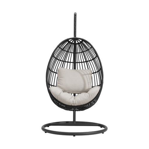 Playa Swing Egg Chair with Base and Pillar - Dark Grey and Olefin Beige - Maxx Save 