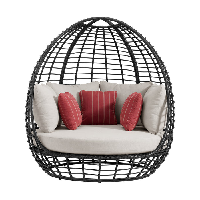 Playa Twin Egg Chair - Dark Grey and Olefin Beige with 3 Pillows - Maxx Save 