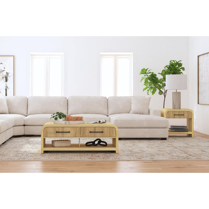 Ridgemont Coffee Table with Casters/Push Through Drawer in Natural - Maxx Save 