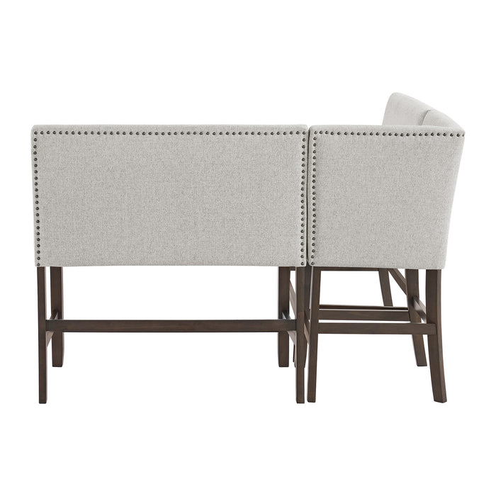 Seneca Counter 3PC Corner Bench with Grey Fabric in Brown - Maxx Save 