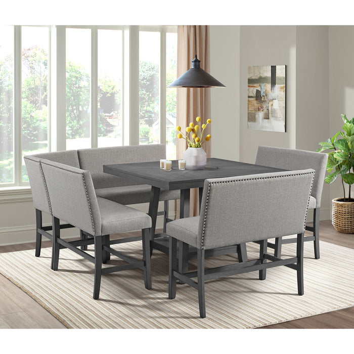 Seneca Counter Bench with Upholstered Back and Grey Fabric - Maxx Save 