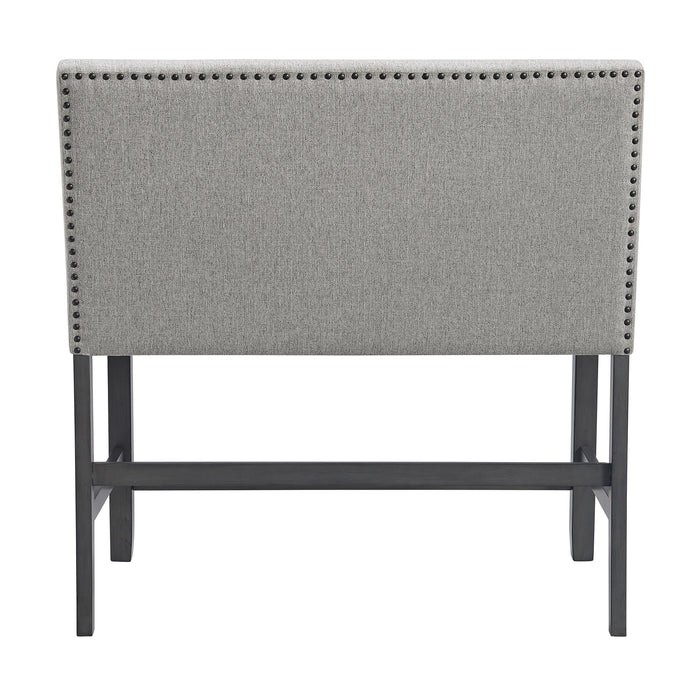 Seneca Counter Bench with Upholstered Back and Grey Fabric - Maxx Save 