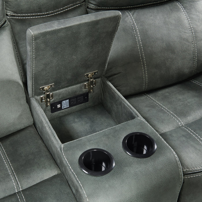 Sorrento Motion Loveseat with Console in FB367 Charcoal - Maxx Save 