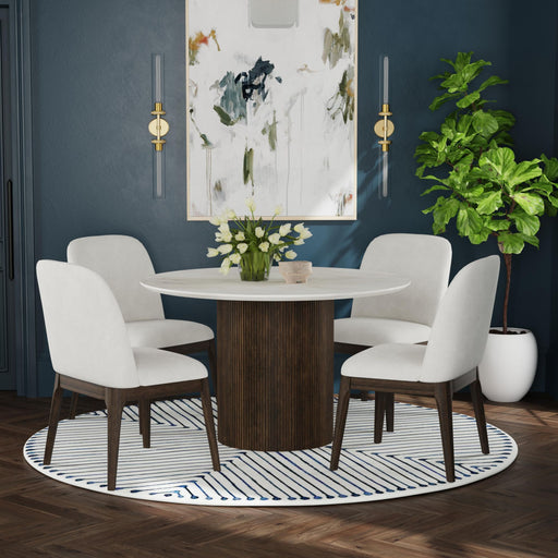 Sylvie Round Dining Table with White Faux Marble Top in Dark Brown - Maxx Save 