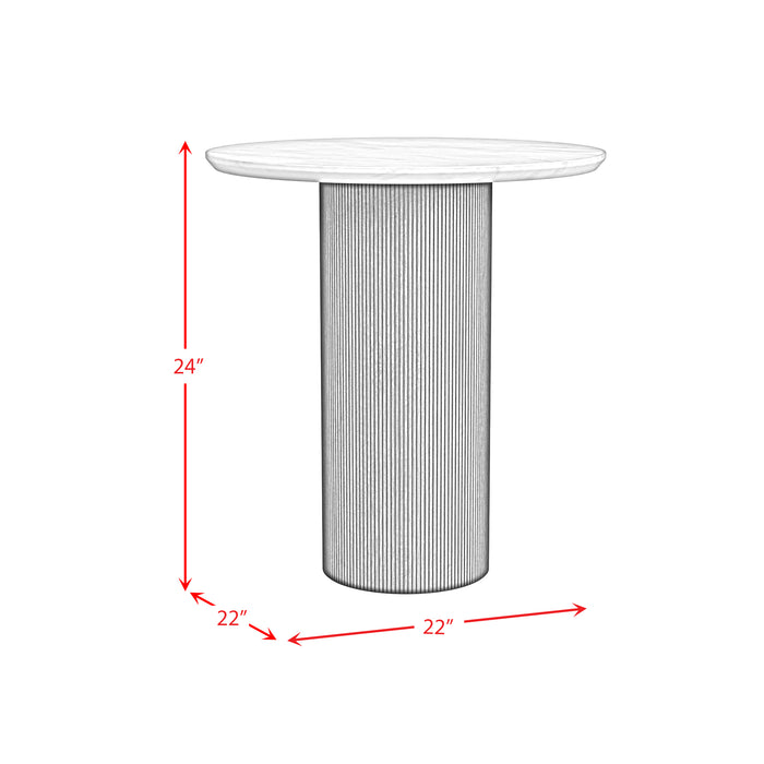 Sylvie Round End Table with White Faux Marble Top and Base in Dark Brown - Maxx Save 