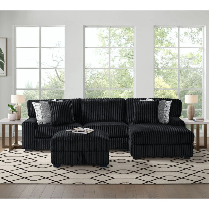 Nightfall LHF Loveseat in Grand Cord Black with 4 Pillows 20" (2 Winkin Walnut, 2 Nod Walnut)