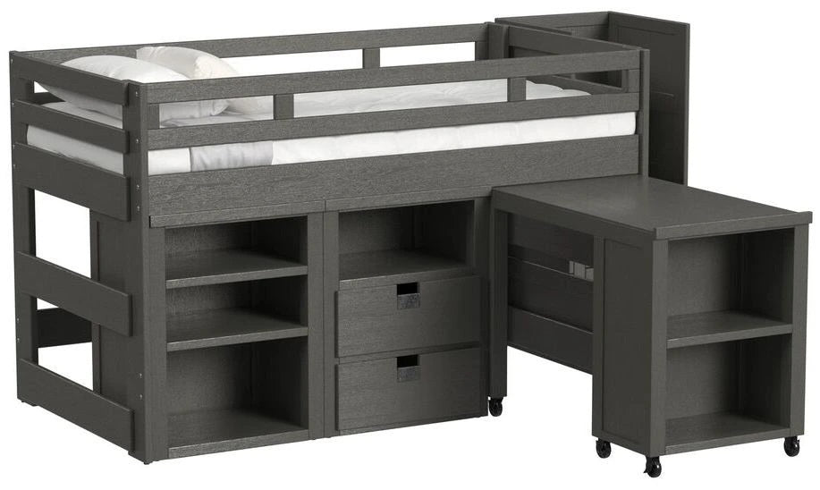 Elements International Cali Kids Twin Junior Loft Bed with Staircase, Storage and Desk in Sleek Gray image