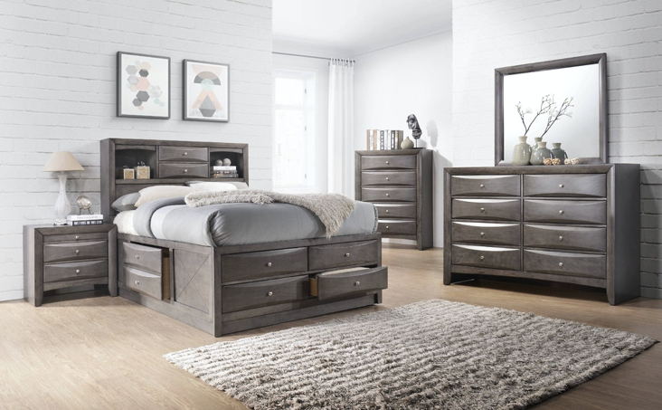 Elements International Emily Grey Full Storage Bed in Gray EG170FB