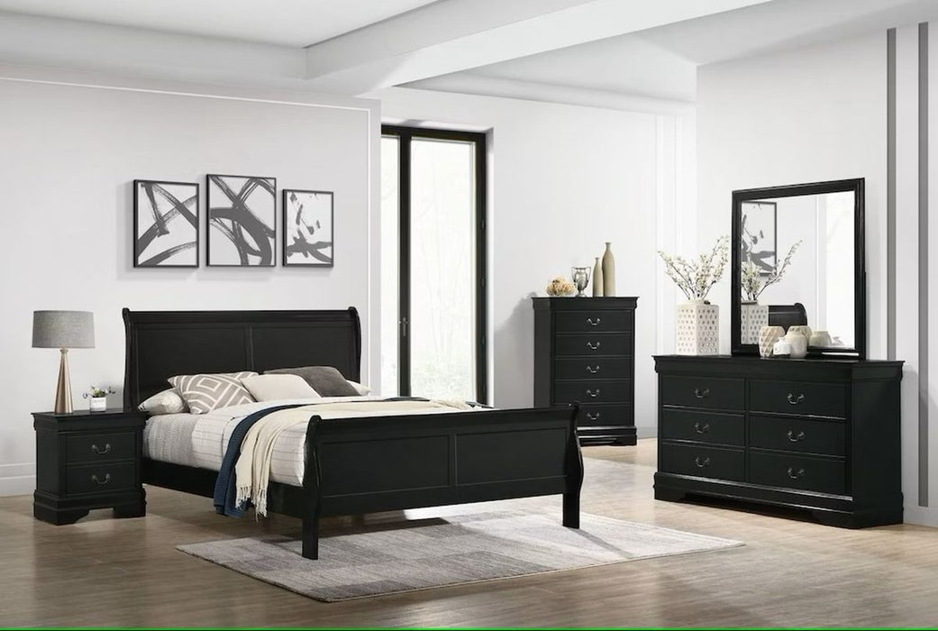 Elements International Louis Philippe Full Panel Bed in Black