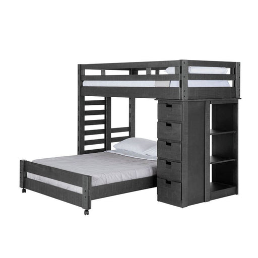 Elements International Vista Twin over Full Basic Loft Bed with Bookcase in Grey image