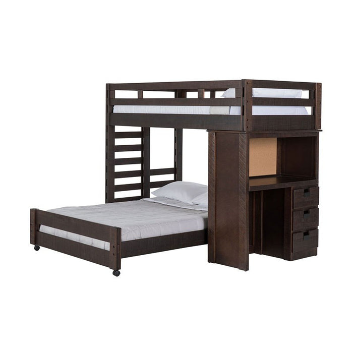 Elements International Vista Twin over Full Basic Loft Bed with Desk in Brown image