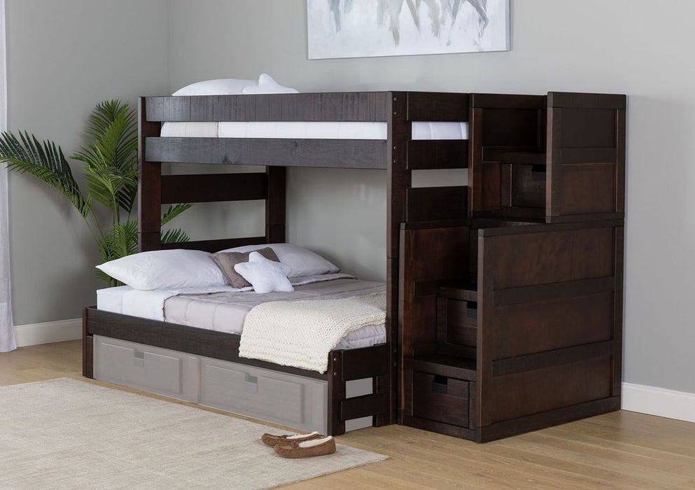 Elements International Vista Twin over Full Bunk Bed with Staircase in Brown