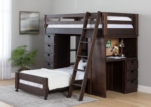 Elements International Vista Twin over Twin Super Loft Bed with Desk and Bookcase in Brown image
